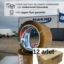 45mm x 100 mt KAUÇUK BAZLI Koli Bandı 12 Adet