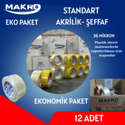 45mm x 100 mt Akrilik Şeffaf Koli Bandı 12 Adet