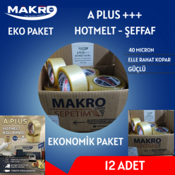 45mm x 100 mt Hotmelt Şeffaf A PLUS+++ Koli Bandı 12 Adet